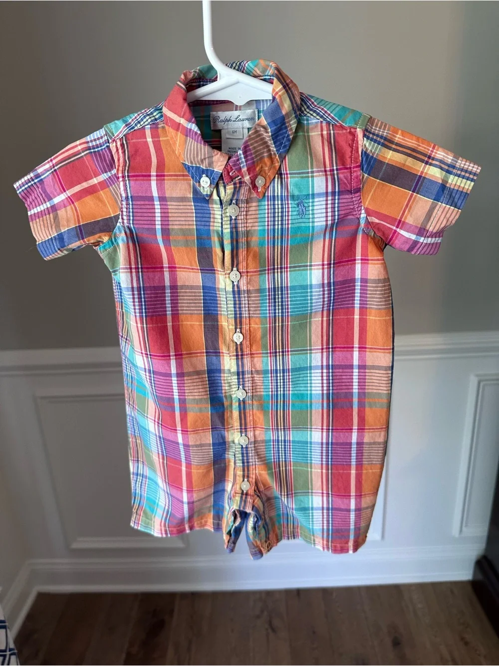 Ralph Lauren Plaid Cotton Button Down Shortall size 6 Months